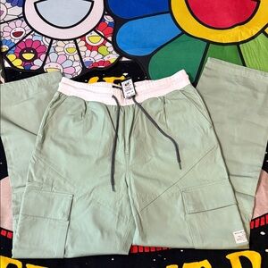 Hustle Gang Sage Green Cargo Pants with White Waistband